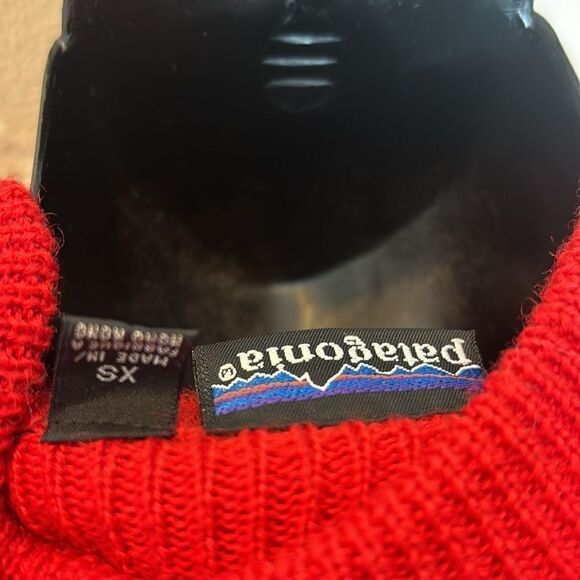 Vintage Patagonia red fleece lined knit pullover quarter zip sweater xs cherry - Picture 7 of 7